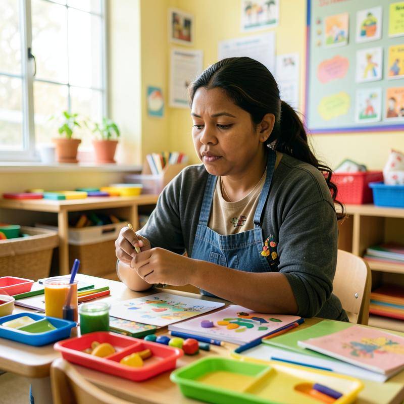 Andrea, alumna paraguaya, auxiliar de educación infantil en un aula