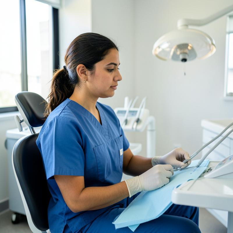 Yulia, alumna mexicana, auxiliar de higiene bucodental en un gabinete dental