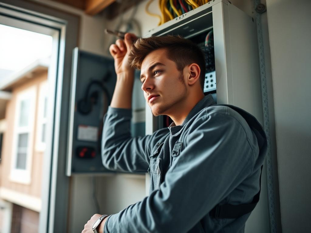 Instalador trabajando en un cuadro eléctrico de una vivienda
